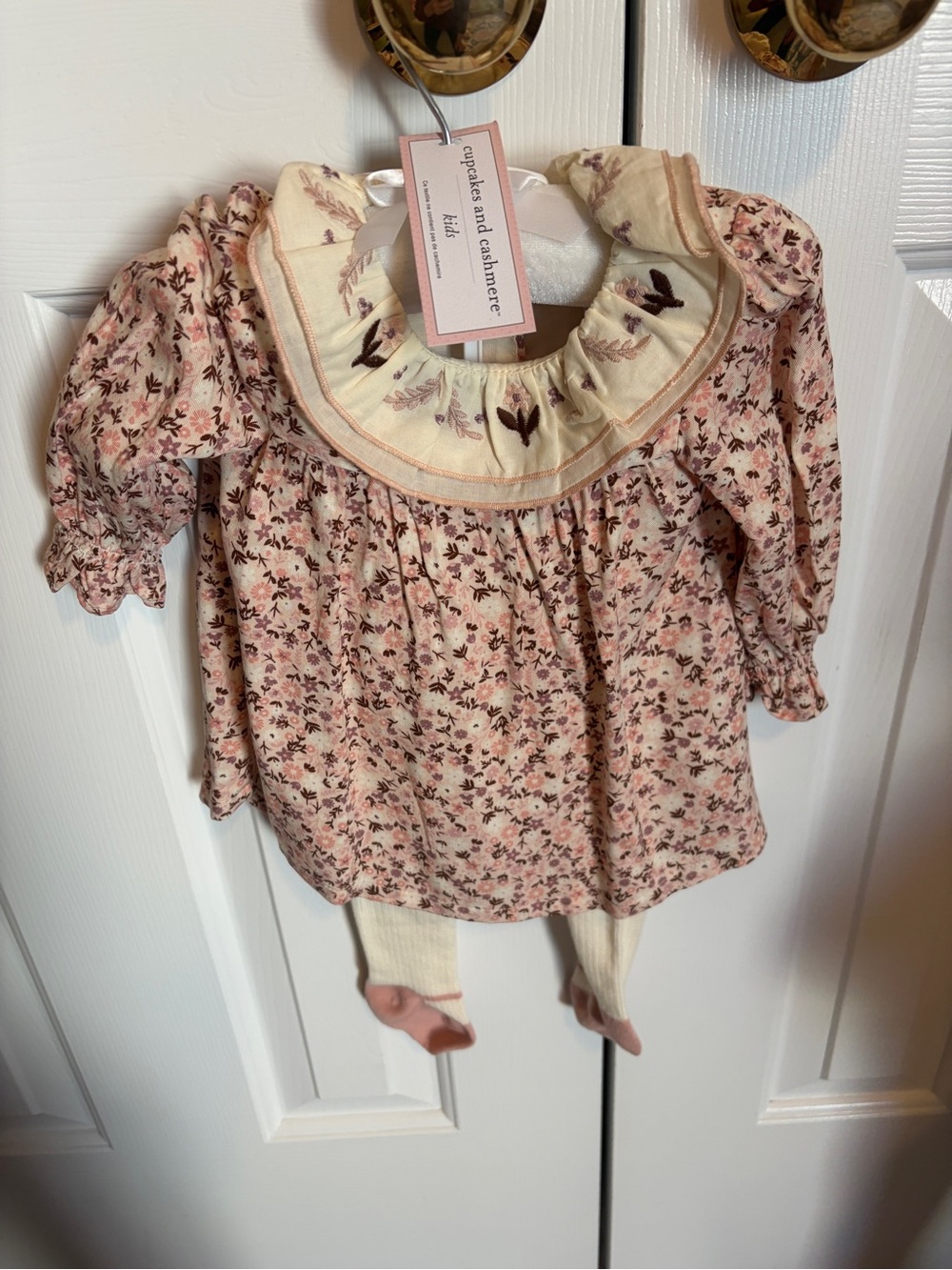 cupcakes & cashmere Pink Floral Ruffle-Collar Baby Top